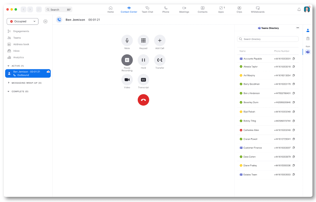 Zoom Contact Center Microsoft Teams Directory App