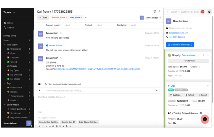 Gorgias integration screenshot